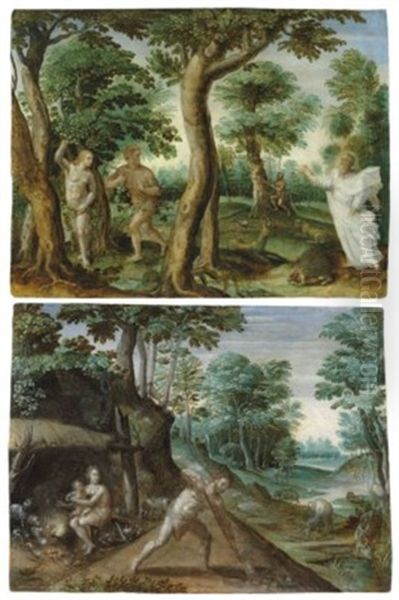 The Expulsion From Paradise; And The Labours Of Adam And Eve Oil Painting by Marten de Vos