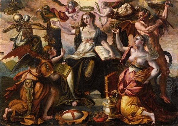 Allegory Of The Four Enemies Of Faith Oil Painting by Marten de Vos