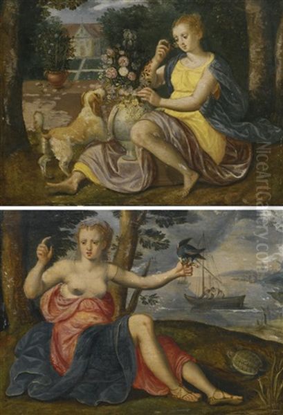 An Allegory Of Smell; An Allegory Of Touch Oil Painting by Marten de Vos