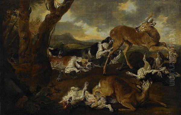 Hunting Scene With Dogs Oil Painting by Paul de Vos