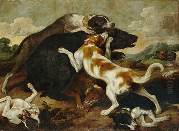 Perros Atacando A Un Oso Oil Painting by Paul de Vos