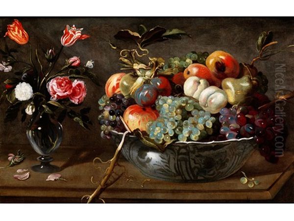 Fruchtestillleben Mit Blumenvase Oil Painting by Paul de Vos