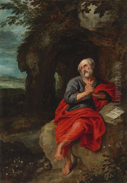 A Landscape With Peter The Apostle In Prayer Oil Painting by Simon de Vos