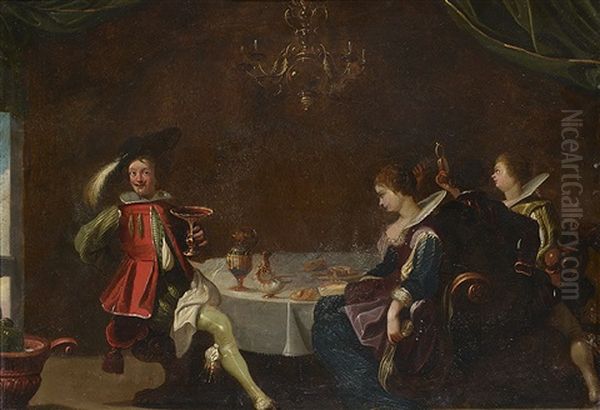 Une Joyeuse Compagnie Attablee Oil Painting by Simon de Vos