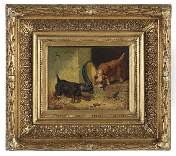 The Mouse Hole: Two Dogs In Pursuit Oil Painting by Vincent de Vos