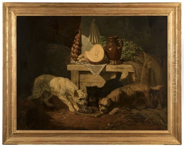 Dogs Playing With Mice With A Still Life In Background Oil Painting by Vincent de Vos