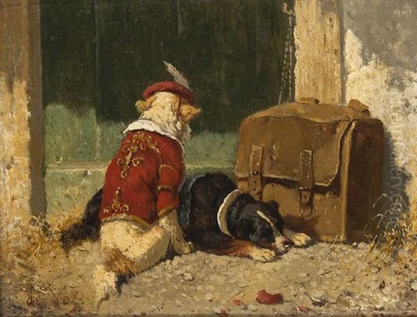 Zwei Zirkushunde Vor Ledertasche (chiens) Oil Painting by Vincent de Vos