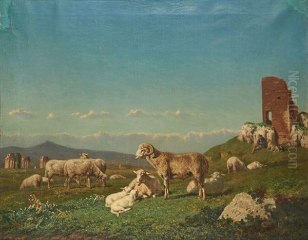 Bouc Et Mouton Sur Fond De Paysage Oil Painting by Vincent de Vos