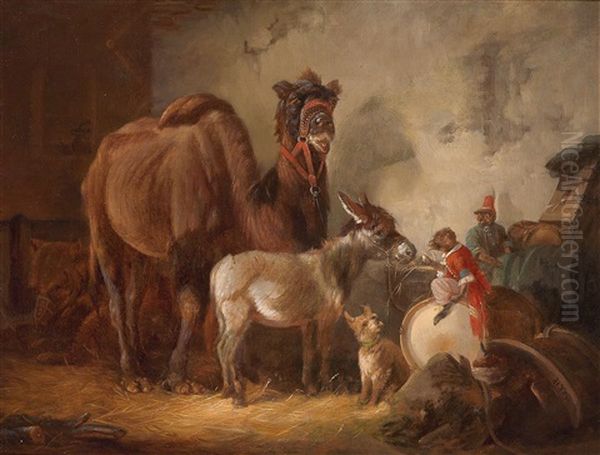 Moving Stable Scene With Circus Animals Oil Painting by Vincent de Vos