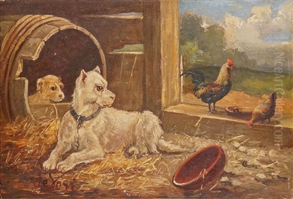 Chiens Et Poules Oil Painting by Vincent de Vos