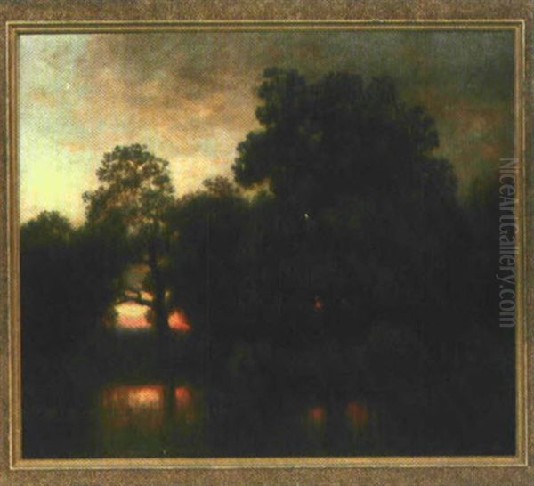 Romantische Flusslandschaft Bei Dammerung Oil Painting by Heinrich Vosberg