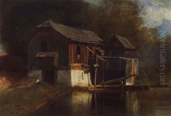 Wassermuhle In Der Spatsommersonne Oil Painting by Heinrich Vosberg