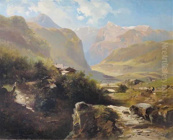 Blick Von Einer Hohe Auf Ein Alpental by Leopold Heinrich Voescher