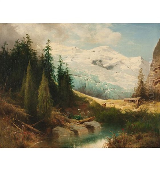 Gebirgslandschaft Mit Blick Auf Den Ortler Oil Painting by Leopold Heinrich Voescher