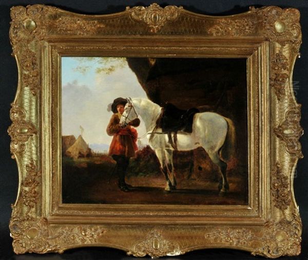 Musketier Mit Schimmel Oil Painting by Leopold Heinrich Voescher