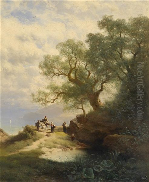 Sudliche Landschaft Mit Figurlicher Staffage Oil Painting by Leopold Heinrich Voescher