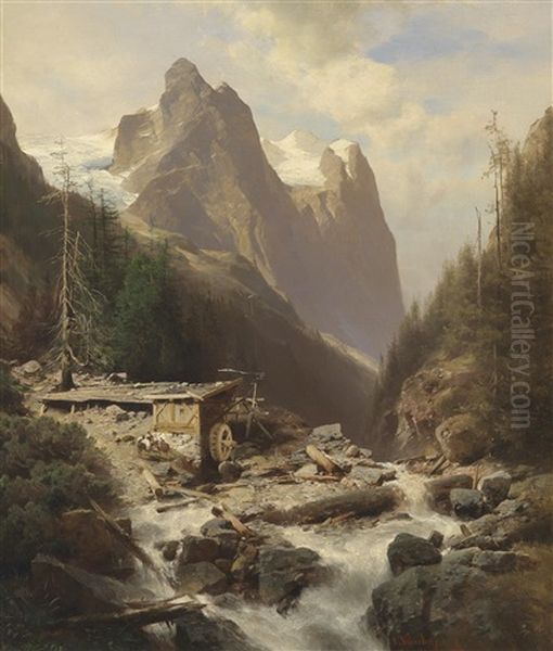 Blick Auf Die Brentagruppe Oil Painting by Leopold Heinrich Voescher