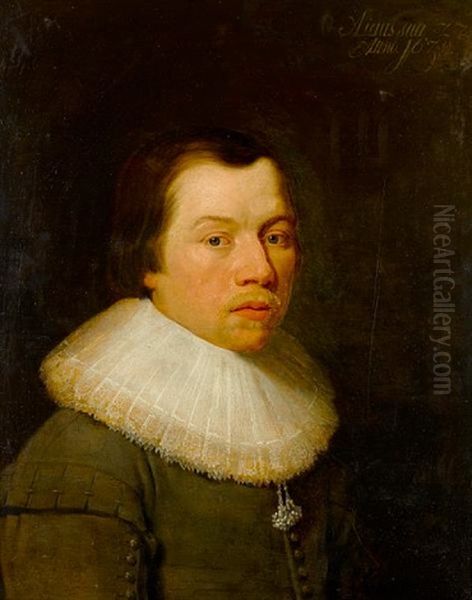 Portrait Of A Gentleman In A Grey Coat And A White Lace Collar Oil Painting by Huygh Pietersz Voskuyl