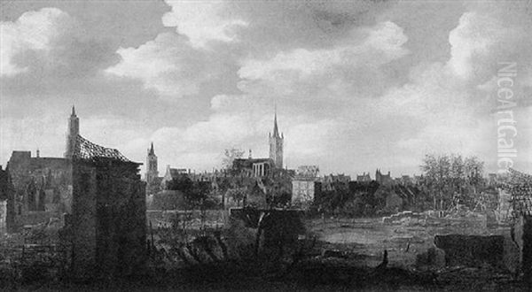 Delft, Na De Ontploffing Van Het Kruitmagazijn Op 12 Oktober 1654 Oil Painting by Daniel Vosmaer