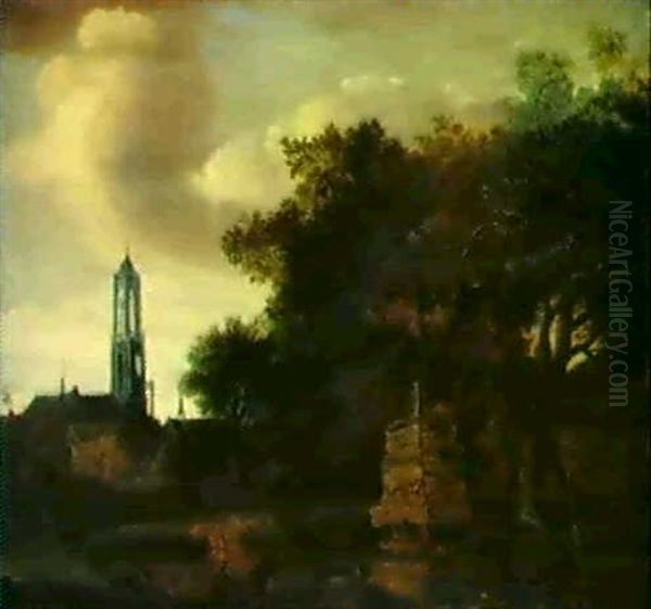 Fischer Vor Einer Stadt, Wohl Delft Oil Painting by Daniel Vosmaer