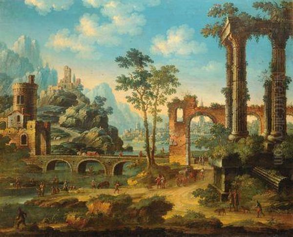 Paesaggio Fluviale Con Ruderi Oil Painting by Paul Bril