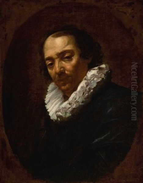 Portrait Of A Gentleman, Bust-length, In A Painted Oval Oil Painting by Simon Vouet