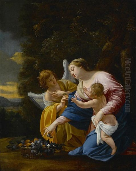 Virgin And Child, With An Angel by Simon Vouet