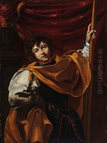 Portrait Of A Young Man With A Halberd Oil Painting by Simon Vouet