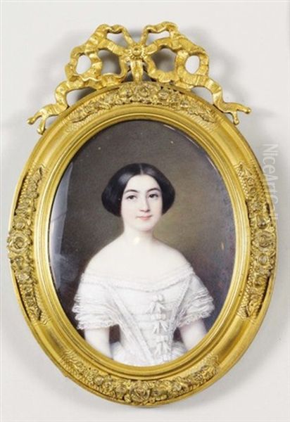 Portrait De Jeune Fille Vetue D'une Robe De Dentelle Blanche Decolletee by Anne Nicole Voullemier