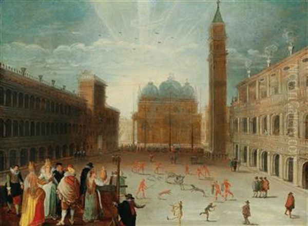 A Carnival Scene In The Piazza San Marco Oil Painting by Sebastian Vrancx