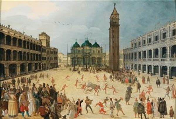 A Carnival Scene In Piazza San Marco Oil Painting by Sebastian Vrancx