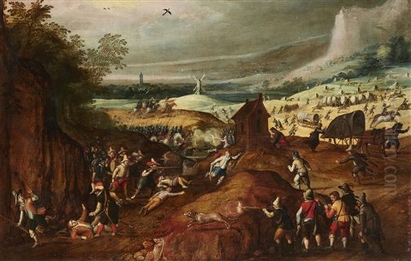 Landscape With A Battle Between Peasants And Soldiers Oil Painting by Sebastian Vrancx