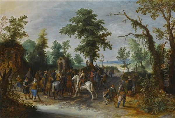 A Gathering Of Soldiers In A Clearing Oil Painting by Sebastian Vrancx