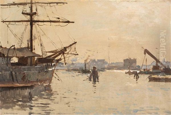 View Of The Oosterdok In Amsterdam Oil Painting by Cornelis Vreedenburgh