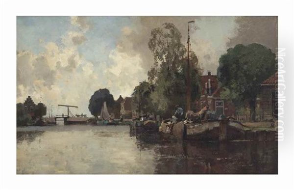 A Tranquil Morning Along A River Oil Painting by Cornelis Vreedenburgh