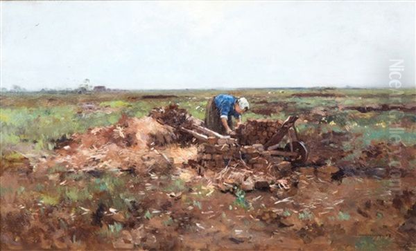 Turf Harvest / Peat Stacking In The Field Oil Painting by Cornelis Vreedenburgh