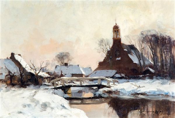 Winters Dorpsgezicht Oil Painting by Cornelis Vreedenburgh