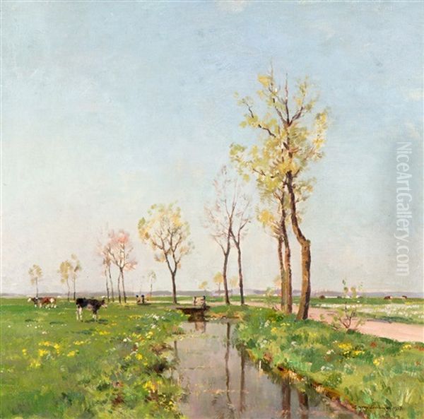 Weiland Met Koeien, Mogelijk Omgeving Woerden Oil Painting by Cornelis Vreedenburgh