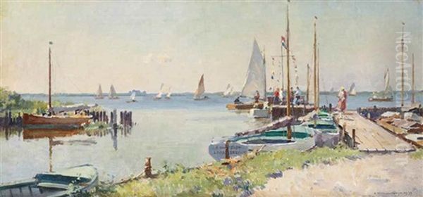 A Sunny Day On The Loosdrechtse Plassen Oil Painting by Cornelis Vreedenburgh