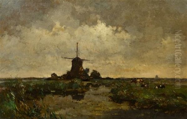 Landscape With Windmill Oil Painting by Cornelis Vreedenburgh