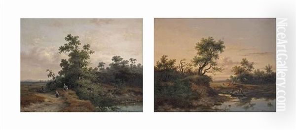 Paysage, Hollande (pair) Oil Painting by Dirk Johannes van Vreumingen