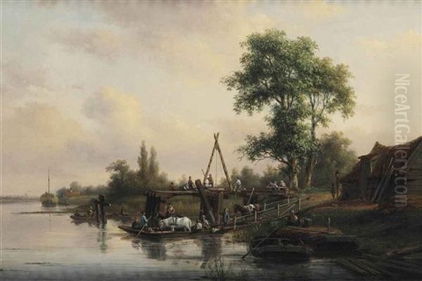 Crossing The River Oil Painting by Dirk Johannes van Vreumingen