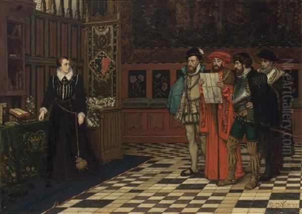 Mary Stuart, Queen Of Scots, At Fotheringhay Castle Oil Painting by Albrecht (Albert) Frans Lieven Vriendt