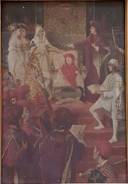 Philippe Le Beau Donnant La Toison D'or A Son Fils Charles De Luxembourg (charles Quint). Panneau D'acajou. 31x21cm. Signe En Haut A Gauche Al. De Vriendt. Probablement Contresigne Au Dos. (petits Manques). Notre Tableau Presente De Nombreuses Variantes D Oil Painting by Albrecht (Albert) Frans Lieven Vriendt