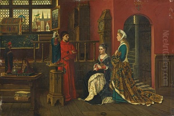 Queen With Lady In Waiting Oil Painting by Albrecht (Albert) Frans Lieven Vriendt