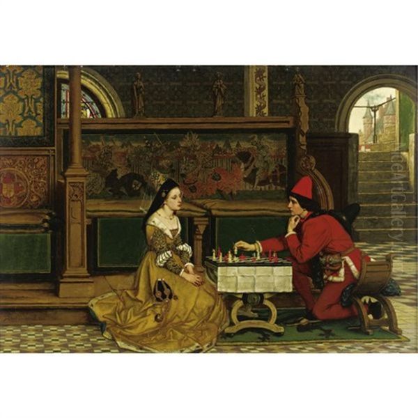 His Move Oil Painting by Albrecht (Albert) Frans Lieven Vriendt