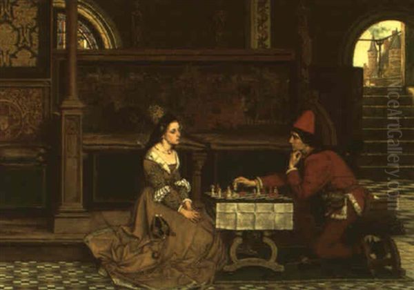 The Chess Game Oil Painting by Albrecht (Albert) Frans Lieven Vriendt