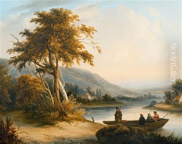 Heuvelachtig Landschap Met Overzet Oil Painting by Jan Bernard (Jean) de Vriendt