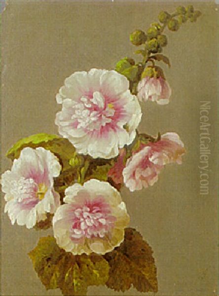 Hollyhocks Oil Painting by Jan Bernard (Jean) de Vriendt