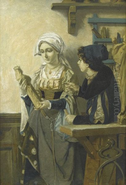 Elegante Dame Im Atelier Des Kunstlers Oil Painting by Juliaan de Vriendt